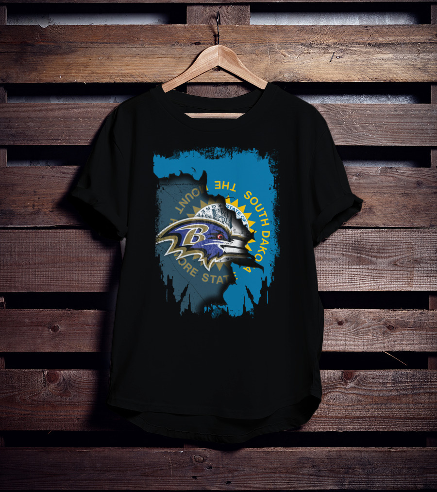 Baltimore Ravens And South Dakota State Flag Fusion T-Shirt