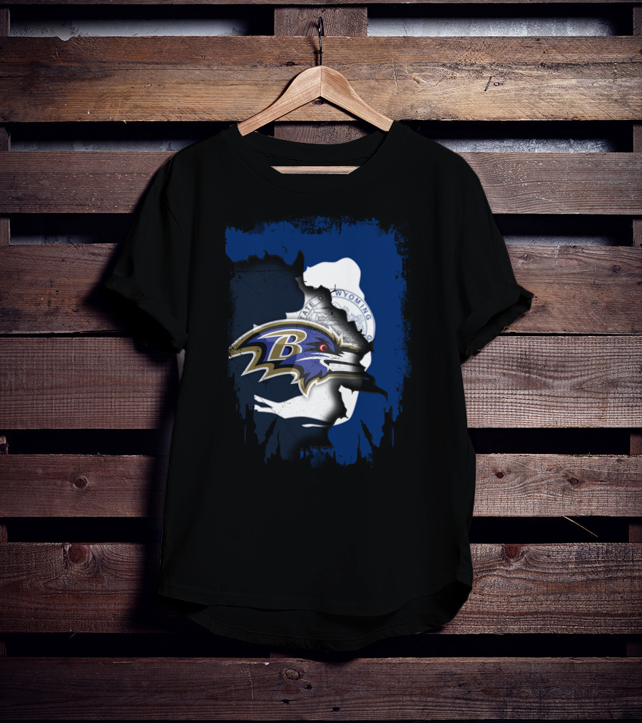 Wyoming State Seal With Baltimore Ravens Logo Integration T-Shirt