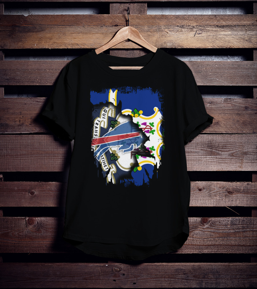 Connecticut Buffalo Bills Fusion With State Flag And Team T-Shirt