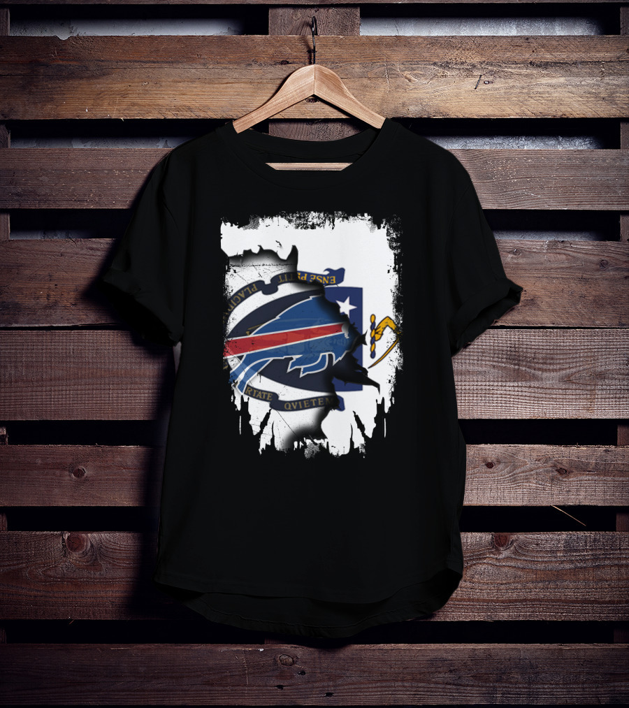 Massachusetts And Buffalo Bills Torn Flag Fusion T-Shirt