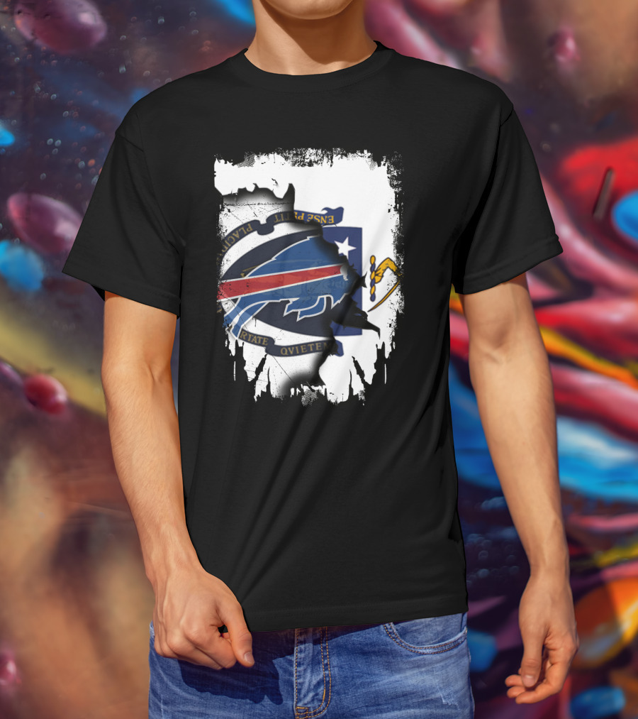 Massachusetts And Buffalo Bills Torn Flag Fusion T-Shirt