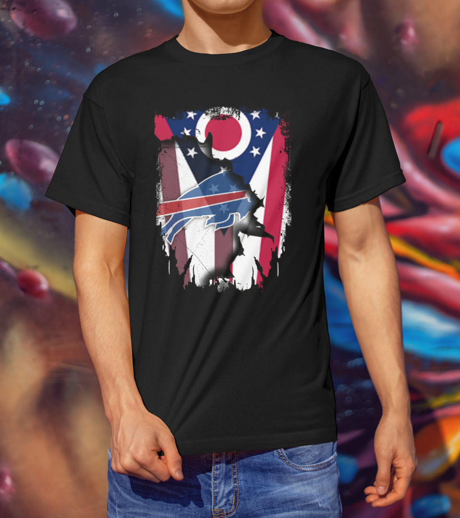 Ohio Flag And Buffalo Bills Logo Fusion T-Shirt