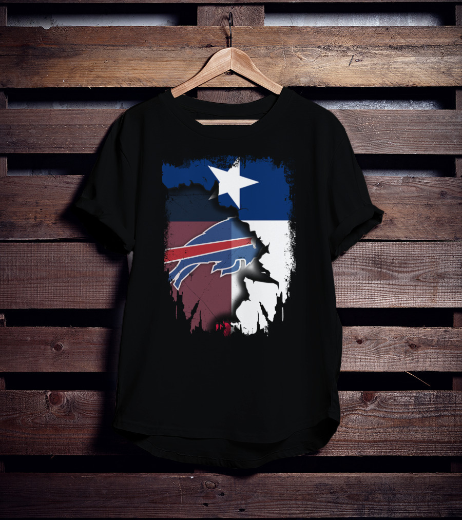 Texas And Buffalo Bills United With Lone Star Flag T-Shirt