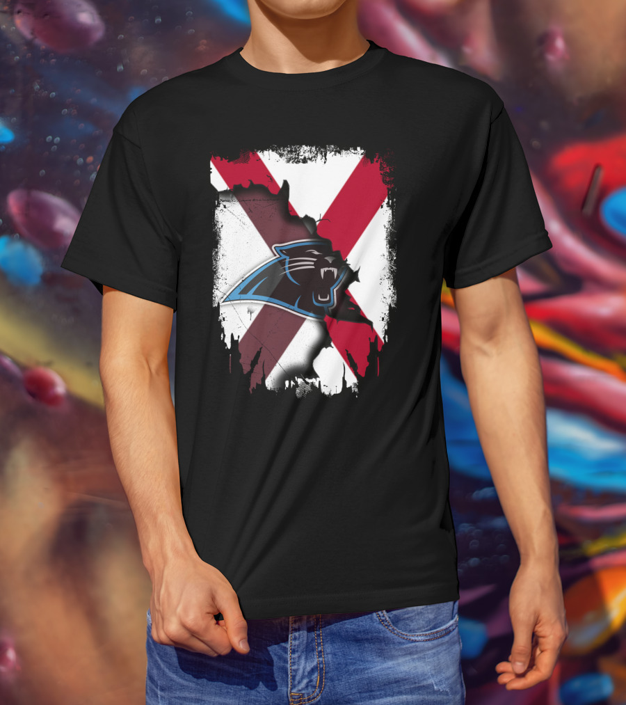 Alabama State Flag With Carolina Panthers Logo Fusion T-Shirt