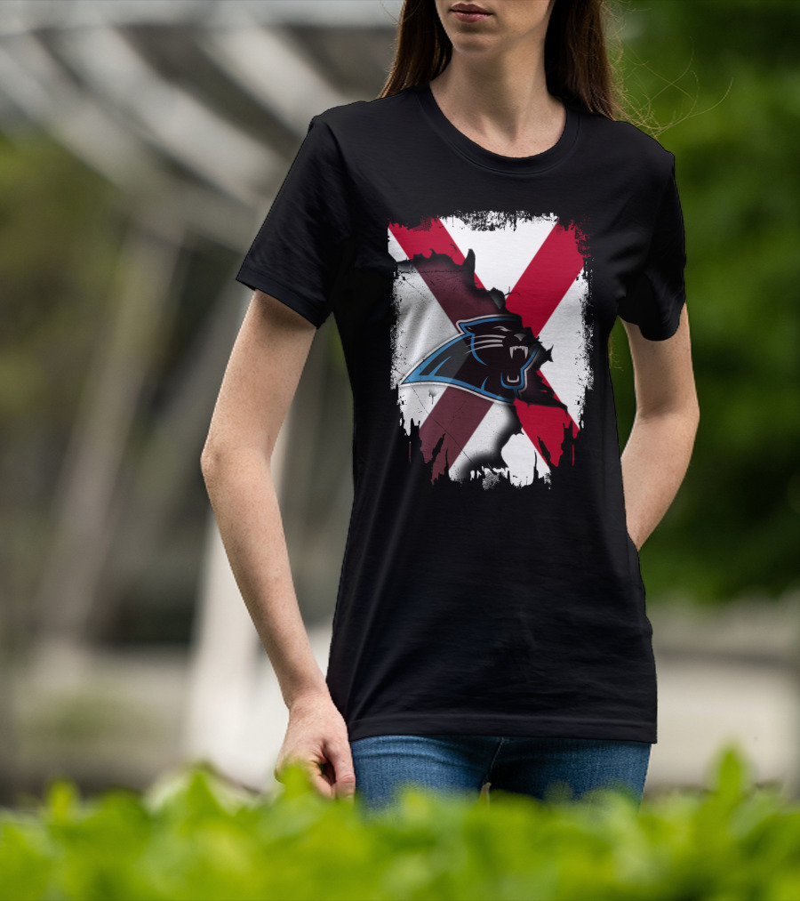 Alabama State Flag With Carolina Panthers Logo Fusion T-Shirt