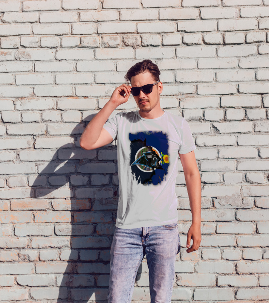 Kansas Sunflower With Carolina Panthers Logo Fusion T-Shirt