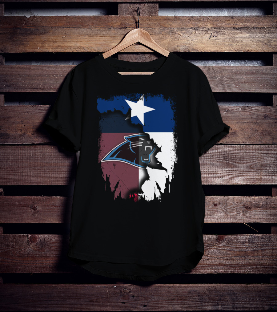 Texas Flag Combined With Carolina Panthers T-Shirt