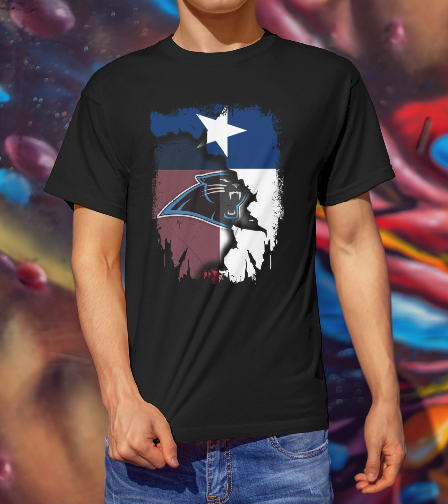 Texas Flag Combined With Carolina Panthers T-Shirt