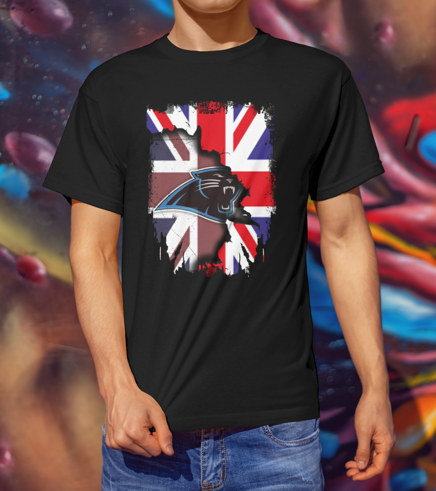 United Kingdom Flag With Panthers Logo Overlay T-Shirt