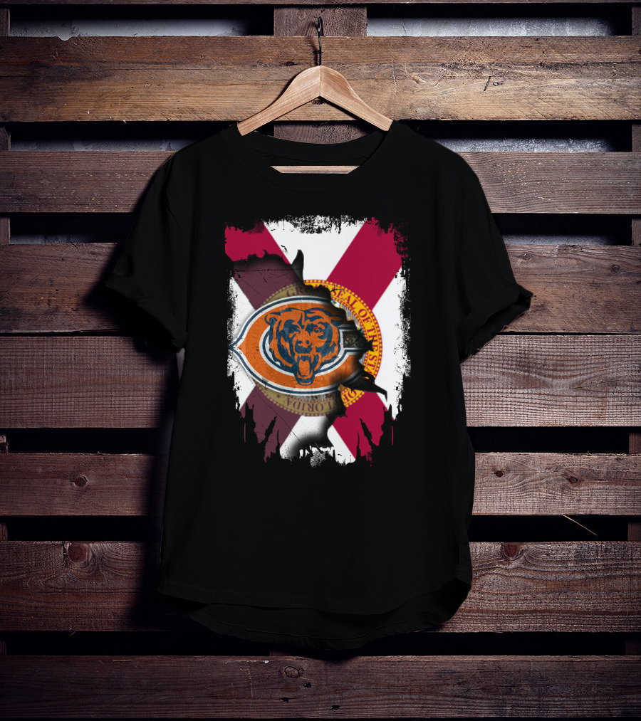 Florida Flag With Chicago Bears Logo Overlay T-Shirt