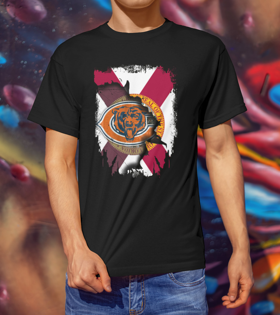 Florida Flag With Chicago Bears Logo Overlay T-Shirt