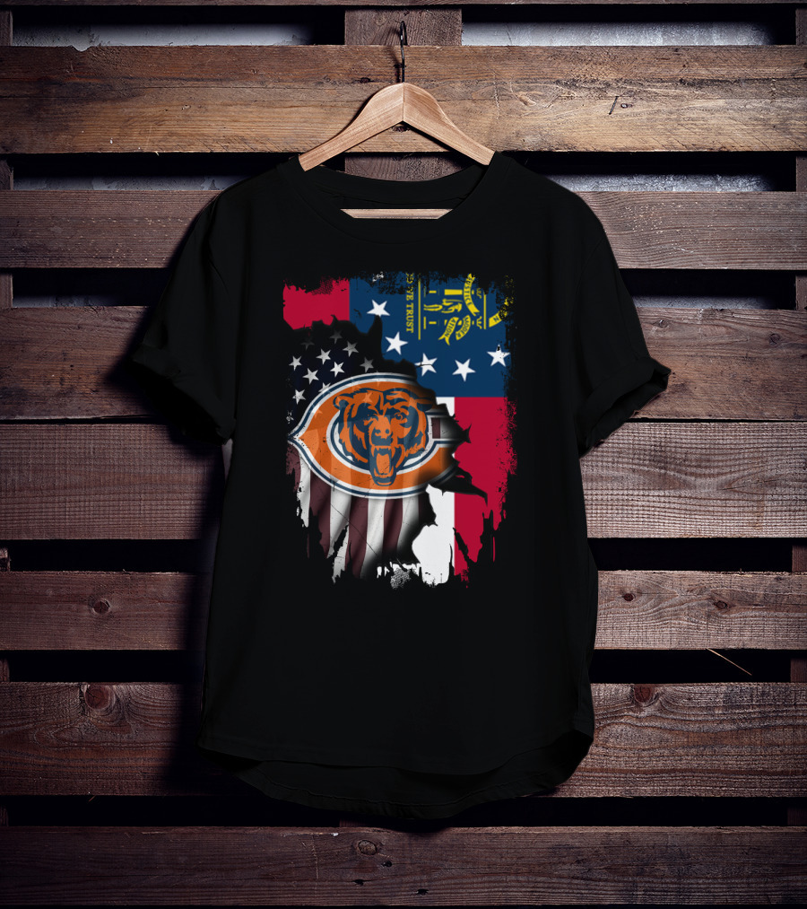 Bear Logo With Georgia And American Flags T-Shirt
