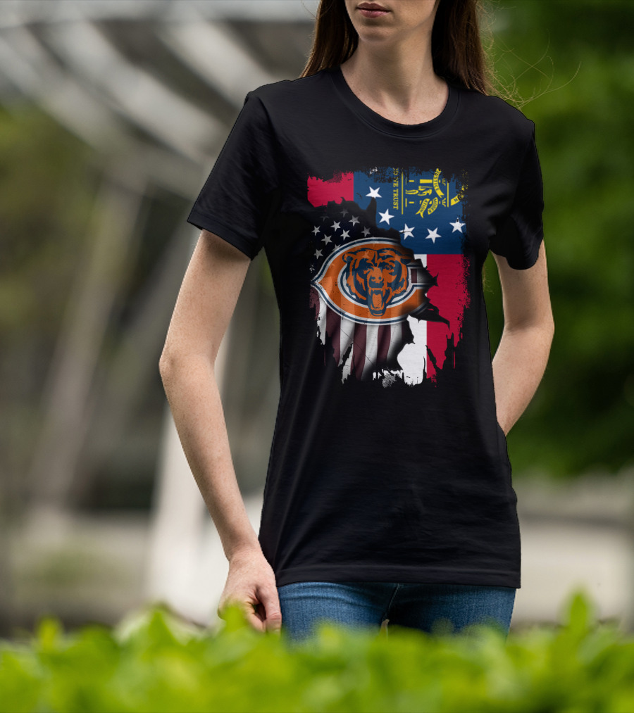 Bear Logo With Georgia And American Flags T-Shirt