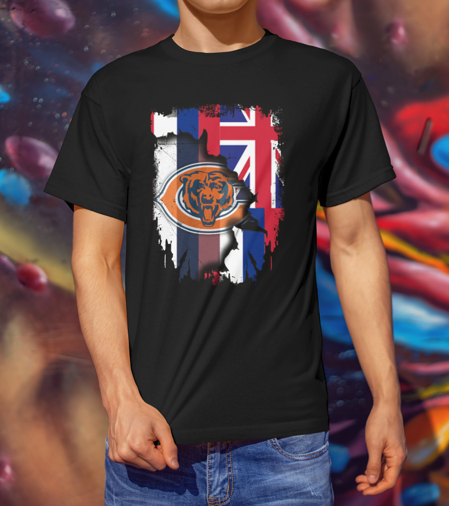 Chicago Bears Logo With Hawaiian Flag Background T-Shirt