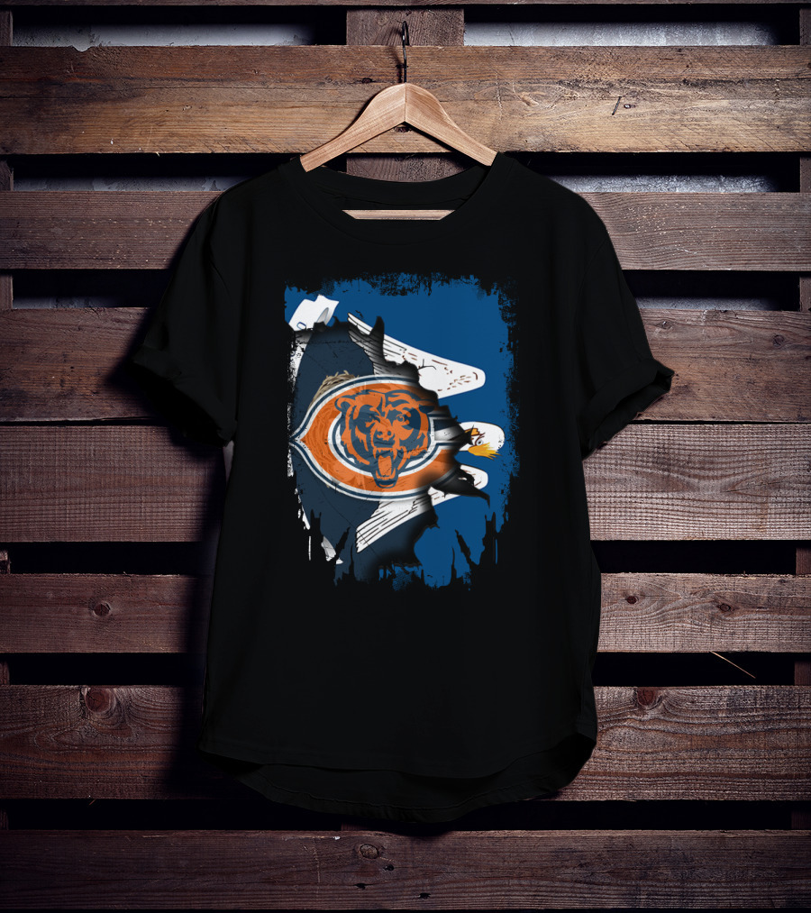 Bears Logo With Eagle Overlay On Torn Blue Background T-Shirt