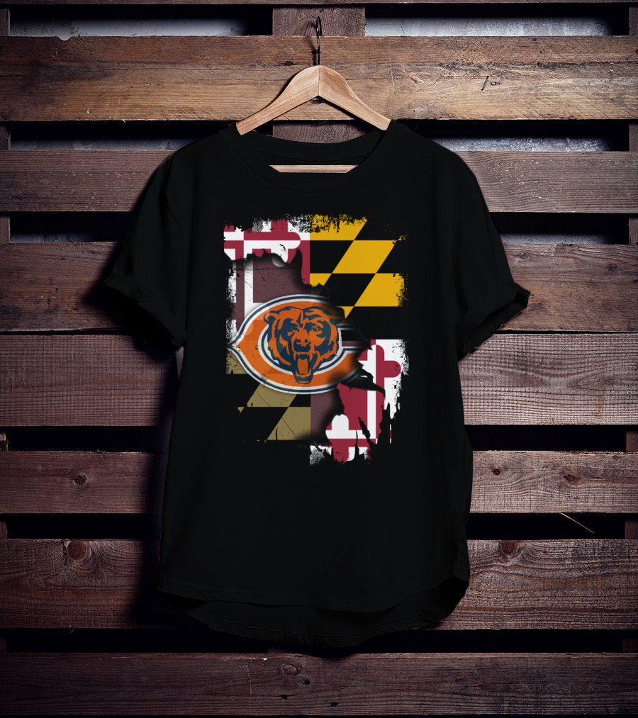 Maryland Flag With Chicago Bears Logo Integration T-Shirt