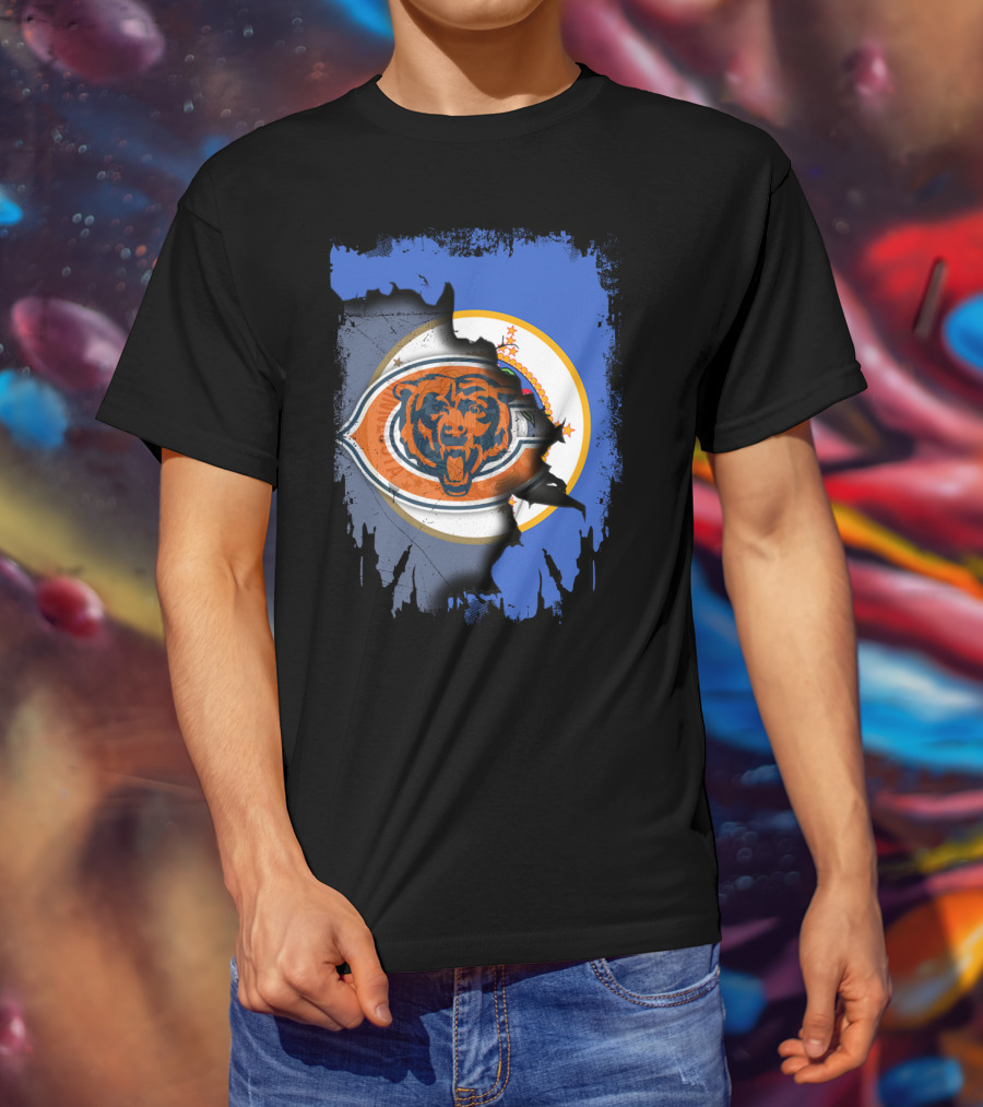 Minnesota Flag Torn To Reveal Chicago Bears T-Shirt