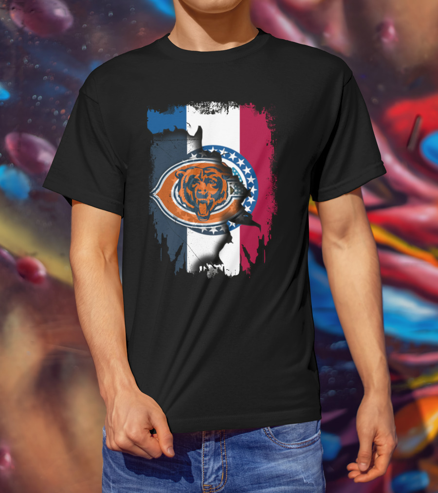 Chicago Bears Emblem Over Missouri Flag Colors T-Shirt