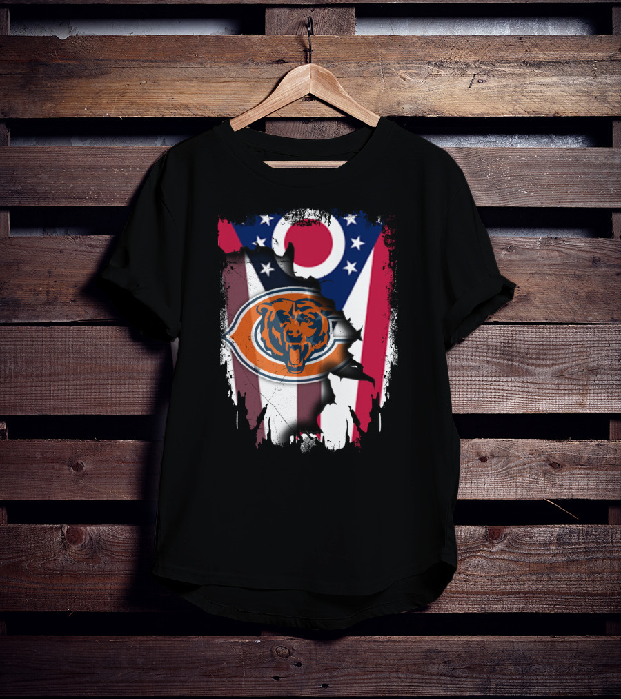 Ohio Flag With Chicago Bears Logo Representing Togetherness T-Shirt
