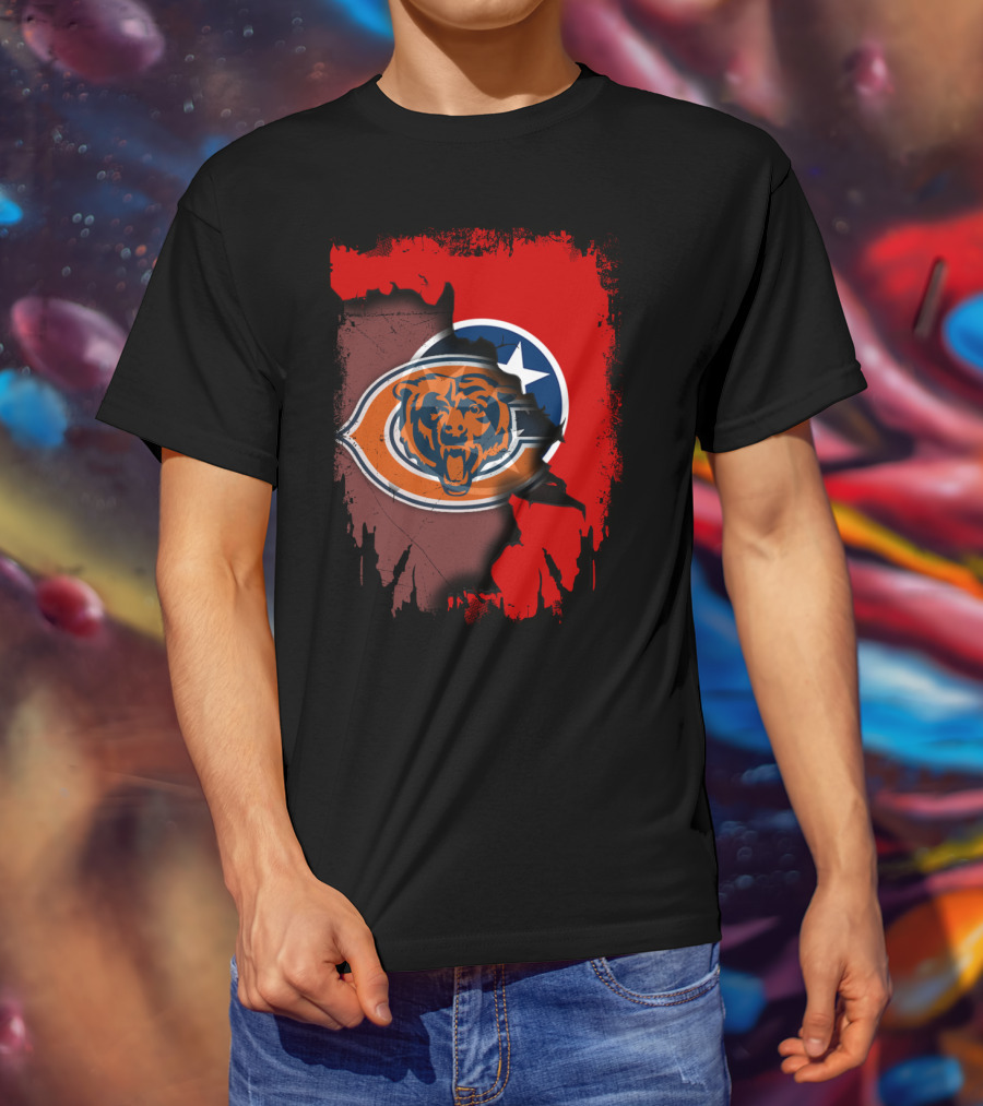 Tennessee State Flag Merged With Chicago Bears T-Shirt
