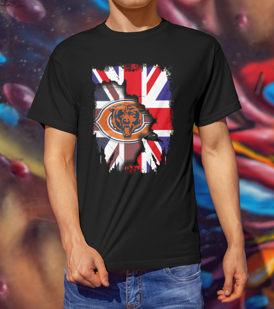 United Kingdom Flag With Chicago Bears Logo Overlap T-Shirt