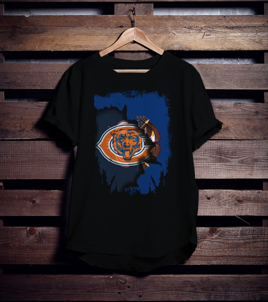 Chicago Bears Logo Blended With American Eagle In Utah Outline T-Shirt