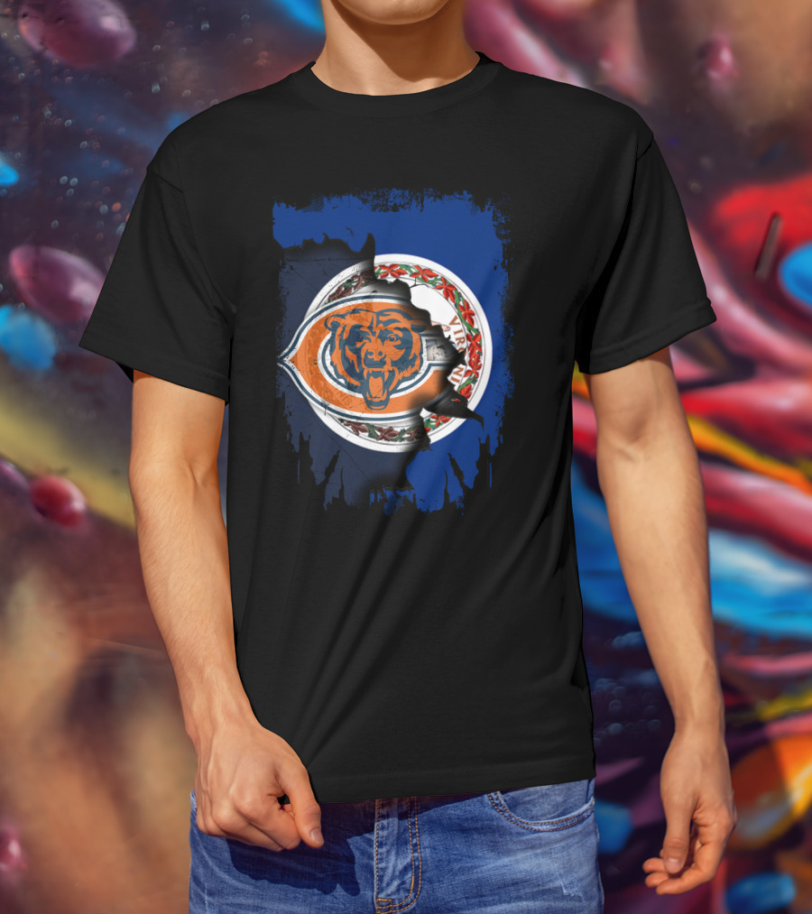 Virginia State Meets Chicago Bears Emblem In Torn Detail T-Shirt