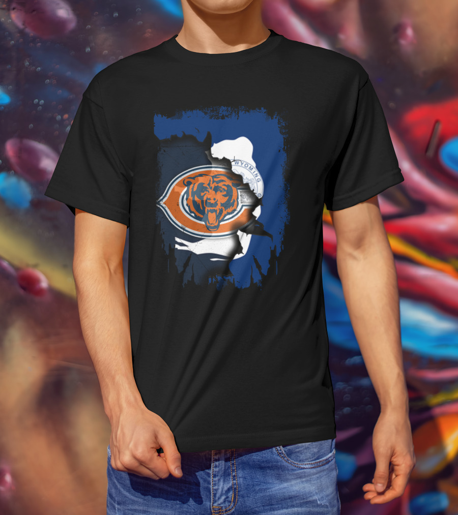 Wyoming Blue Overlay With Bears And Emblem T-Shirt