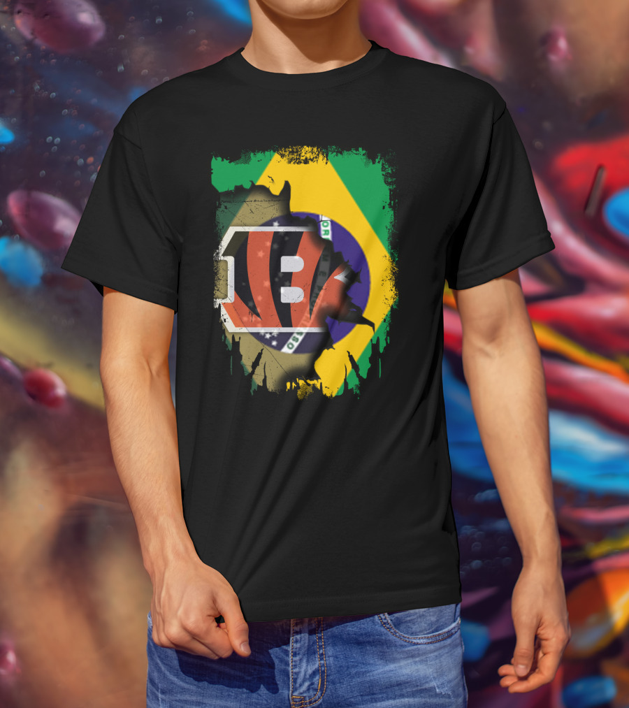Together Brazil With Cincinnati Bengals Emblem And Flag Fusion T-Shirt
