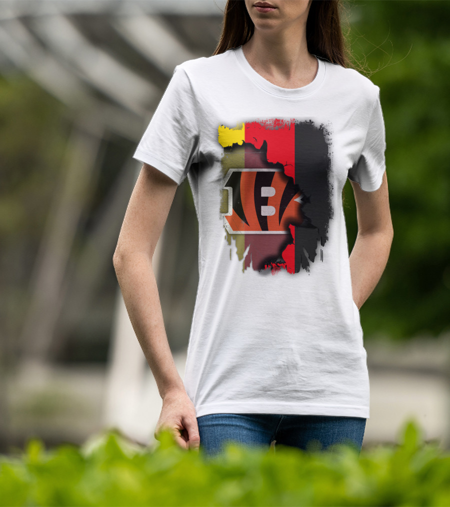 Germany Flag With Cincinnati Bengals Logo Fusion T-Shirt