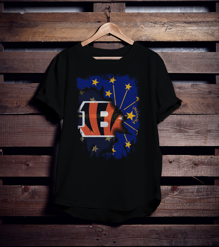 Indiana State Outline With Bengals Logo And Stars T-Shirt