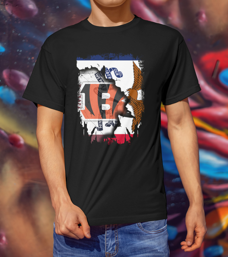Iowa Flag With Cincinnati Bengals Logo And Eagle T-Shirt