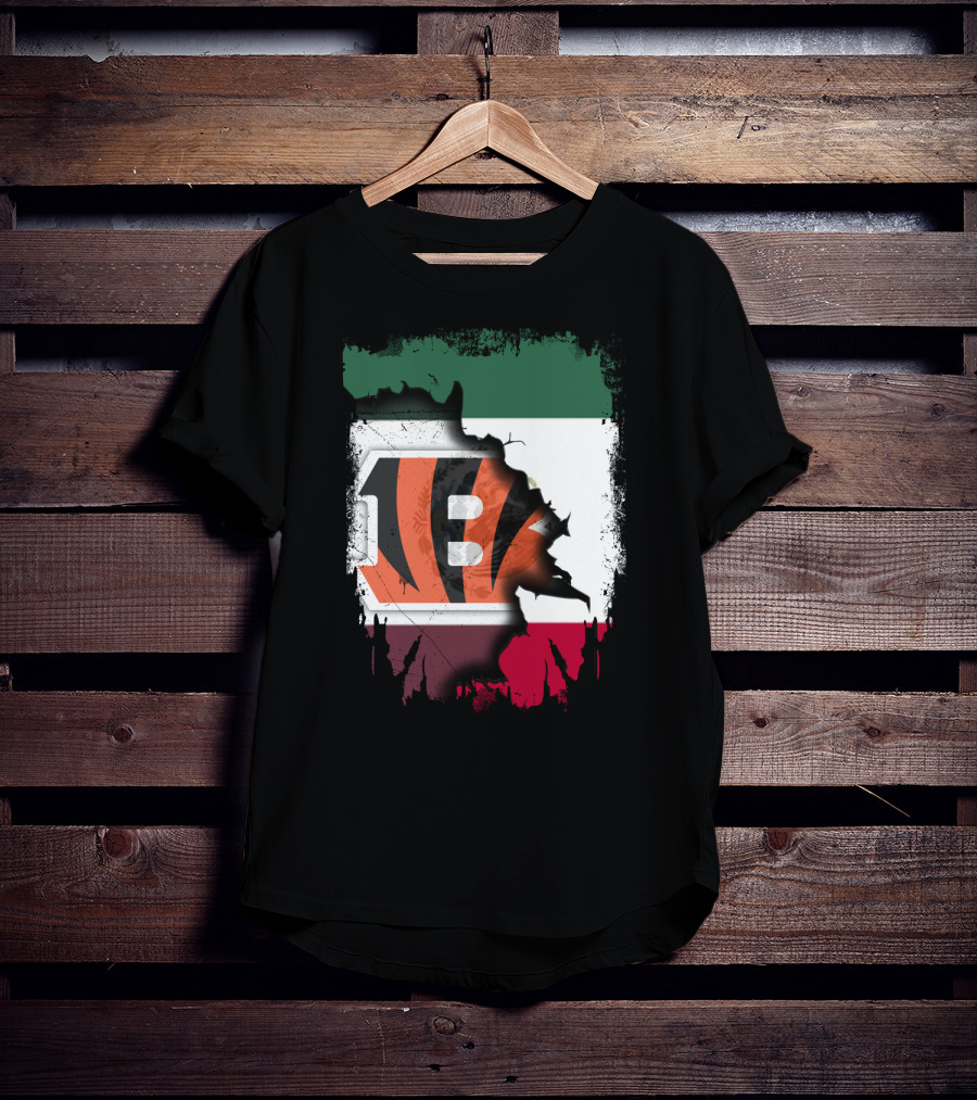 Bengals Logo Over Mexican Flag Together T-Shirt