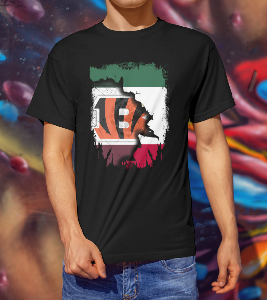 Bengals Logo Over Mexican Flag Together T-Shirt