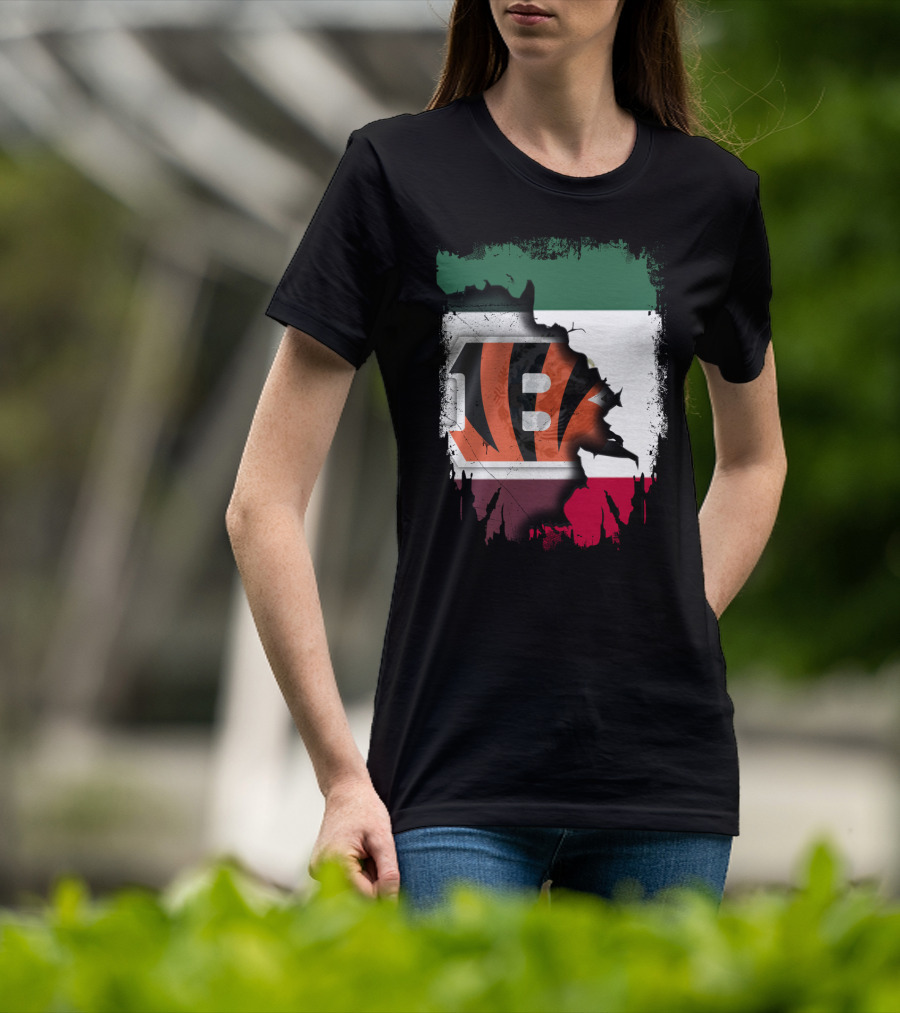 Bengals Logo Over Mexican Flag Together T-Shirt