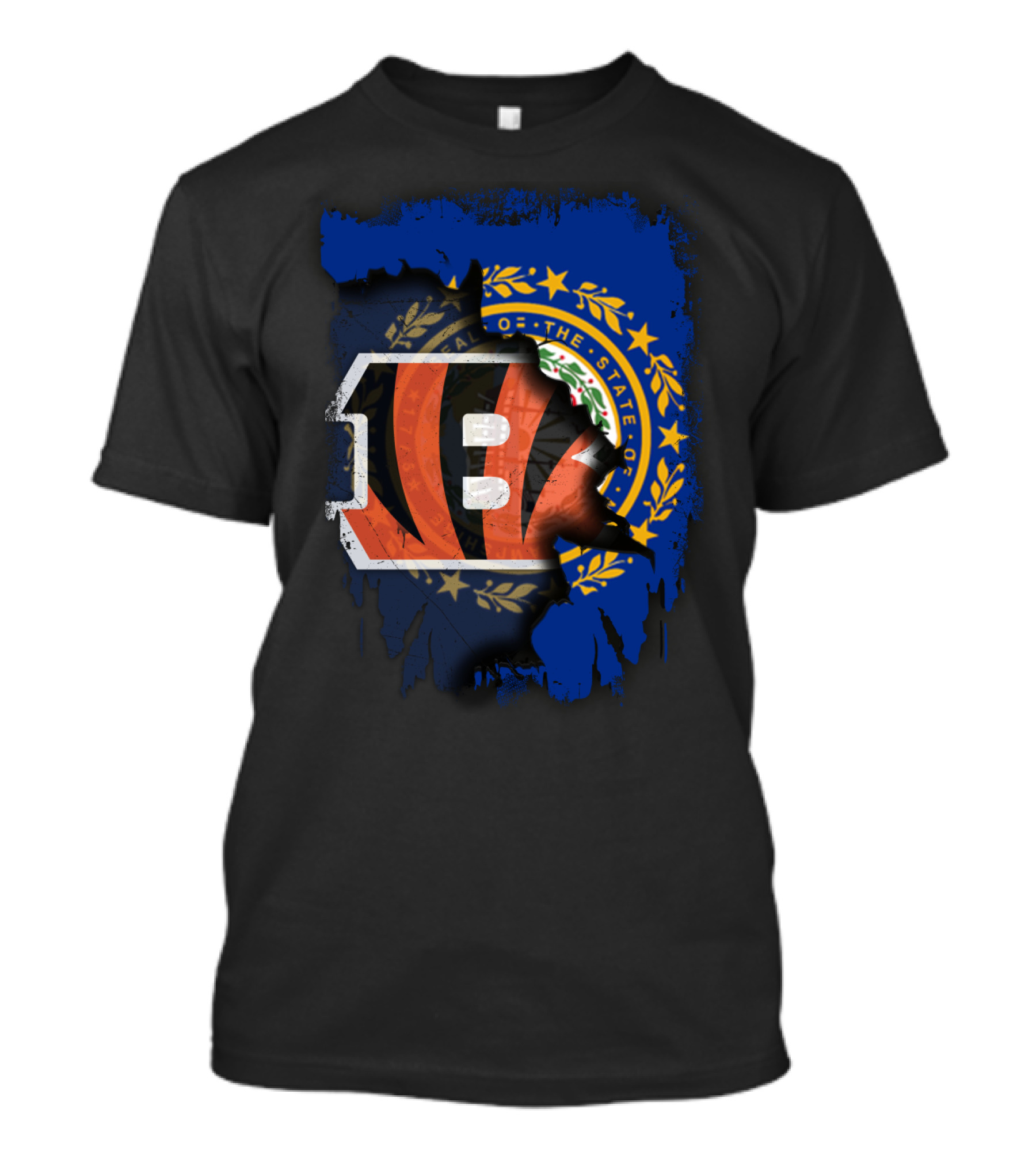 New Hampshire State Flag With Cincinnati Bengals Stripes T-Shirt