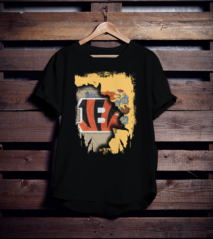 New Jersey State Map With Bengals Stripes And Emblem Overlay T-Shirt