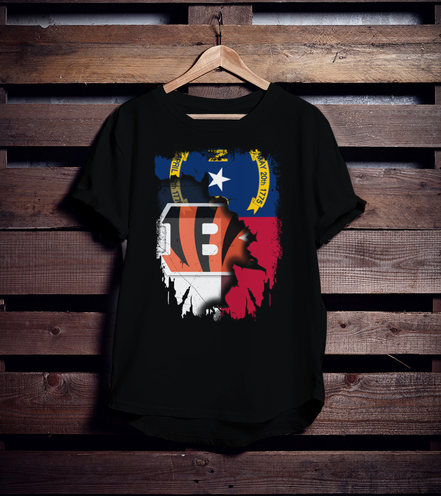 North Carolina State Flag Blended With Bengals Team T-Shirt