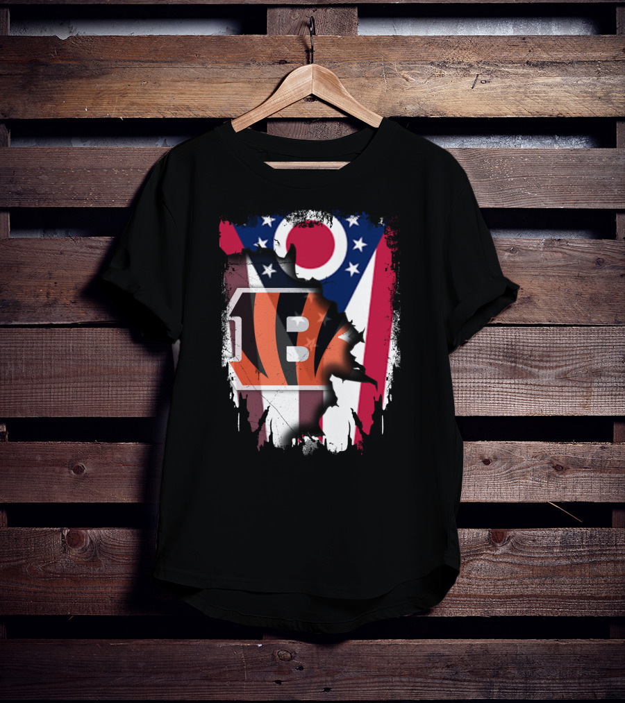 Together Ohio With Bengals Stripes And Ohio Flag Fusion T-Shirt