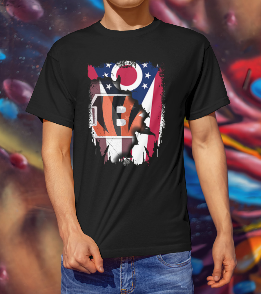 Together Ohio With Bengals Stripes And Ohio Flag Fusion T-Shirt