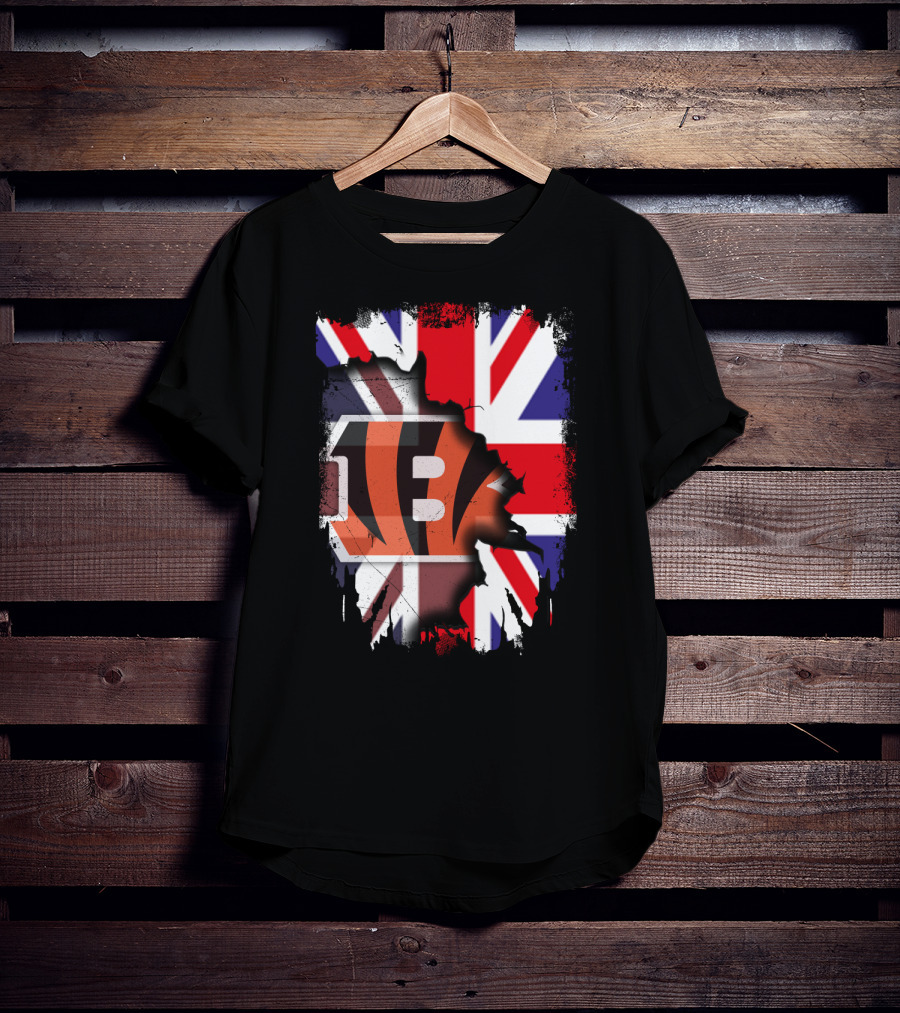 United Kingdom Flag With Cincinnati Bengals T-Shirt