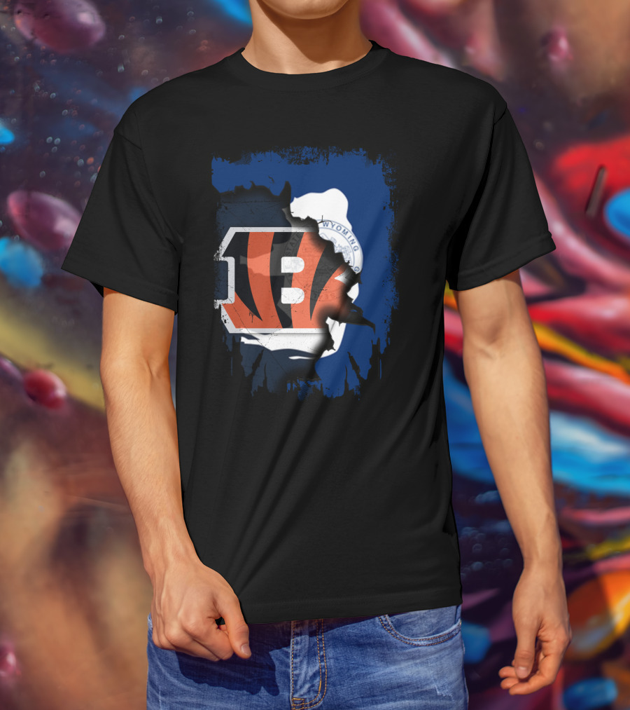 Wyoming State Outline With Cincinnati Bengals Logo Integration T-Shirt