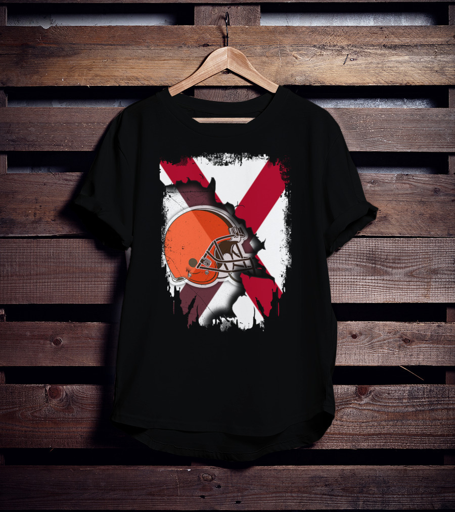 Alabama Browns Helmet Crossover On Distressed Crimson And White Background T-Shirt