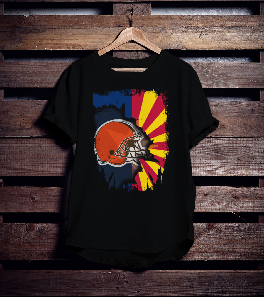 Arizona And Browns Together Football Helmet Fusion T-Shirt