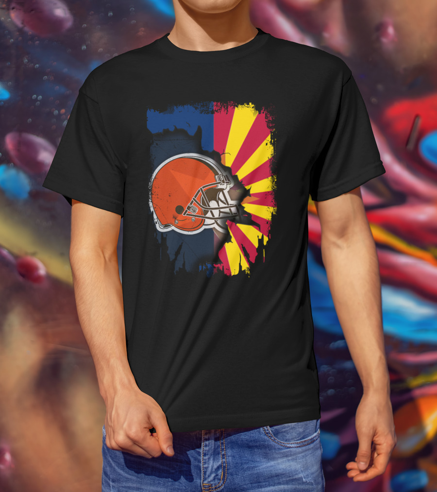 Arizona And Browns Together Football Helmet Fusion T-Shirt