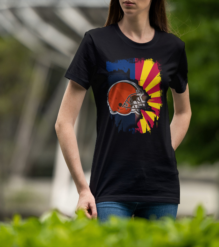 Arizona And Browns Together Football Helmet Fusion T-Shirt