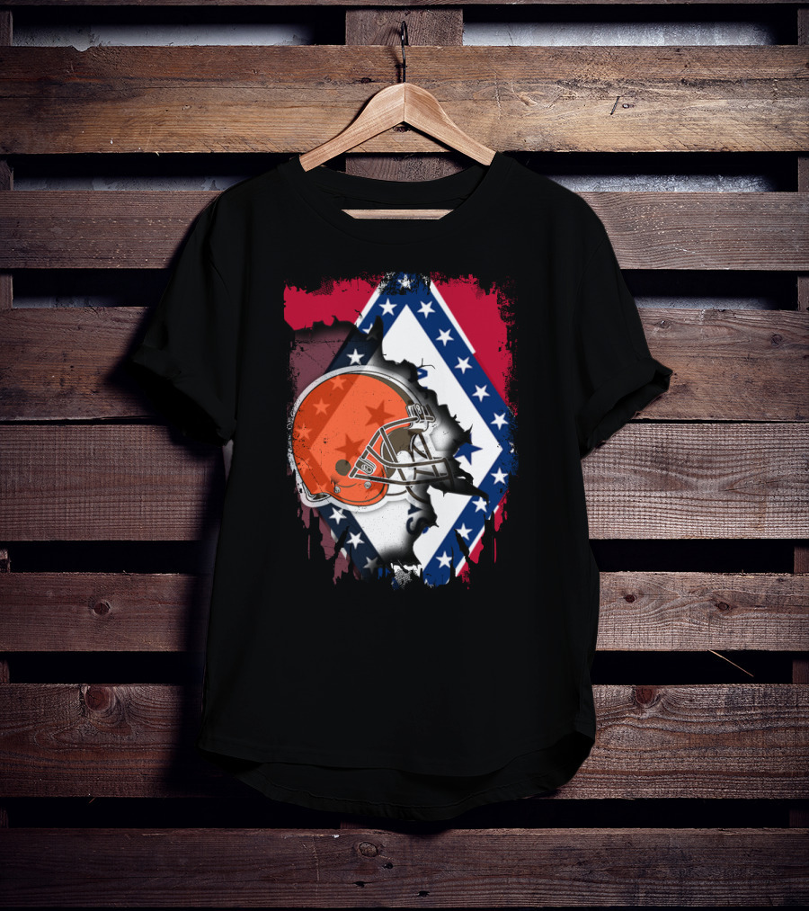 Together Arkansas Flag Tattered With Browns Helmet T-Shirt
