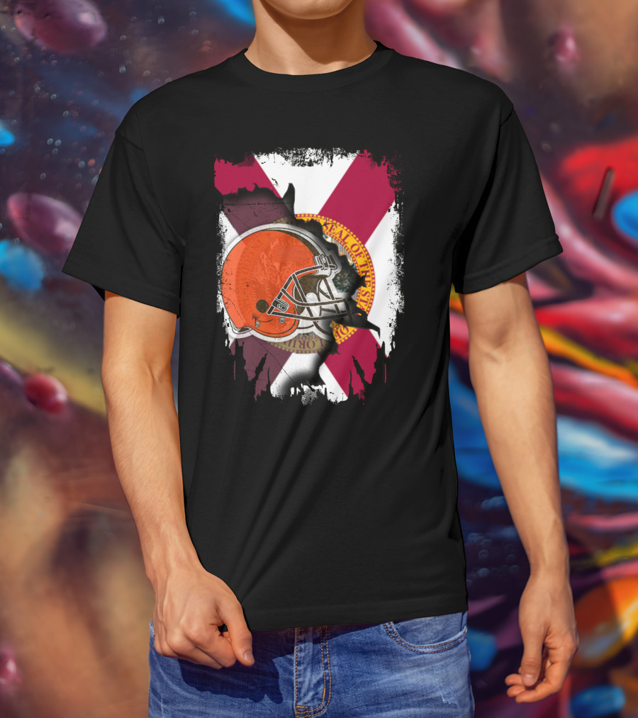 Florida State Flag And Cleveland Browns Helmet Together T-Shirt