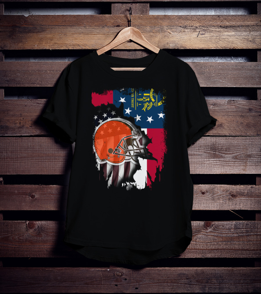 Georgia Flag Cleveland Browns Helmet Together T-Shirt