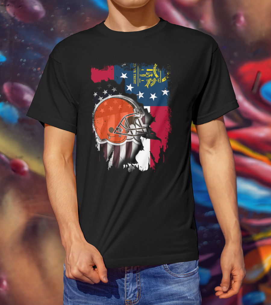 Georgia Flag Cleveland Browns Helmet Together T-Shirt